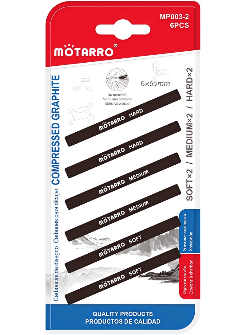 موتارو MOTARRO مضغوط الجرافيت 6 حزمة رسم رسم العصي السوداء على نحو سلس، الجرافيت عالية الصبغة للفنانين MP003-2 - Image 1